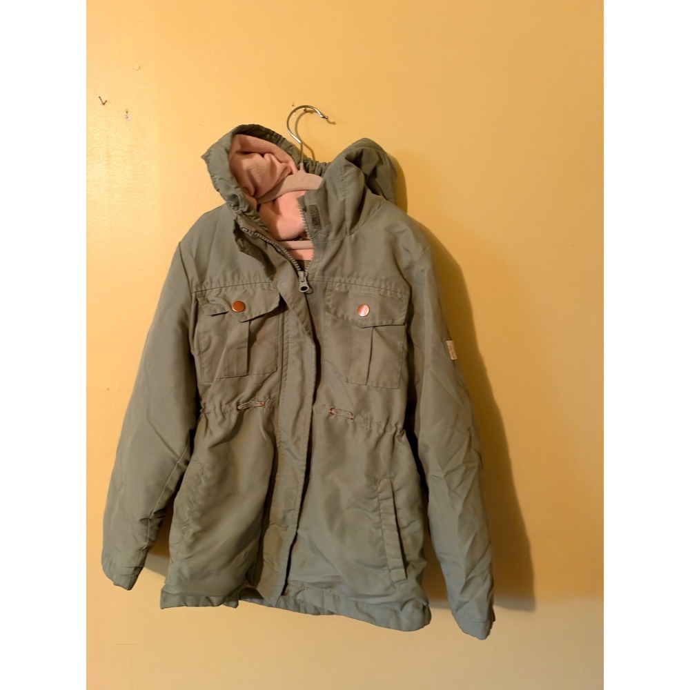 OshKosh Bgosh Kids Olive Green Hooded Parka Jacket Pink Fleece Lining